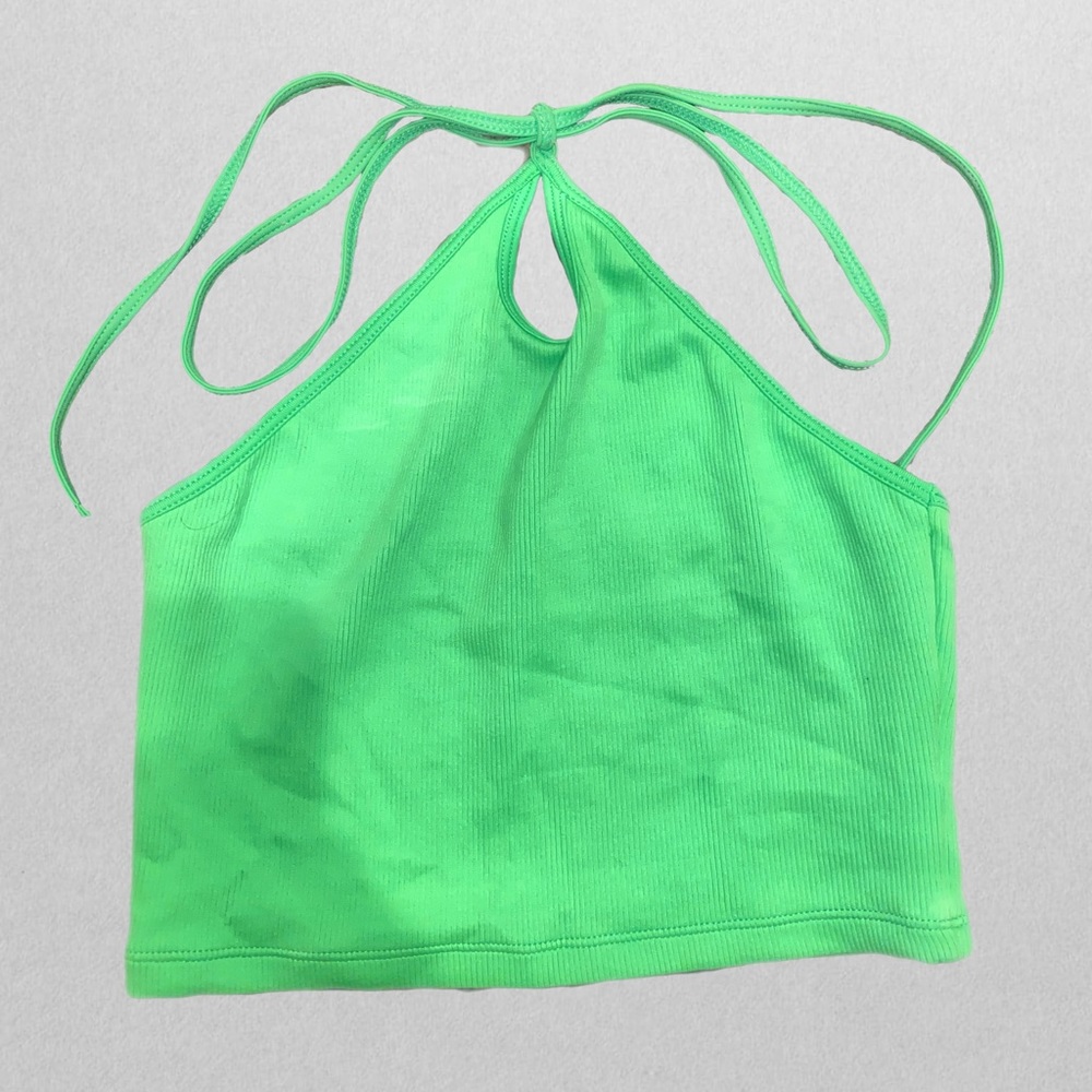 Zara Green Crossed Halter Crop Top NWT